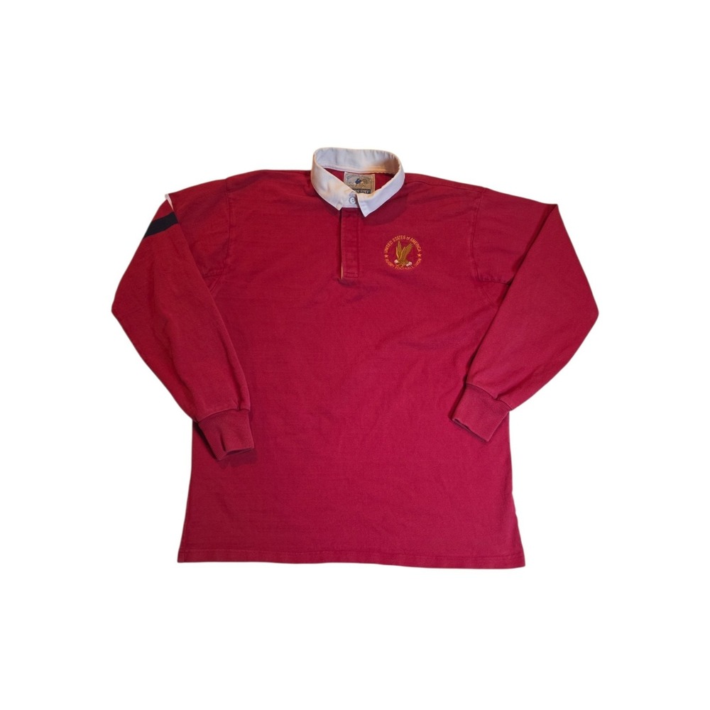Vintage Lands End USA Rugby Shirt XXL Heavyweight Cotton Eagle Striped Red